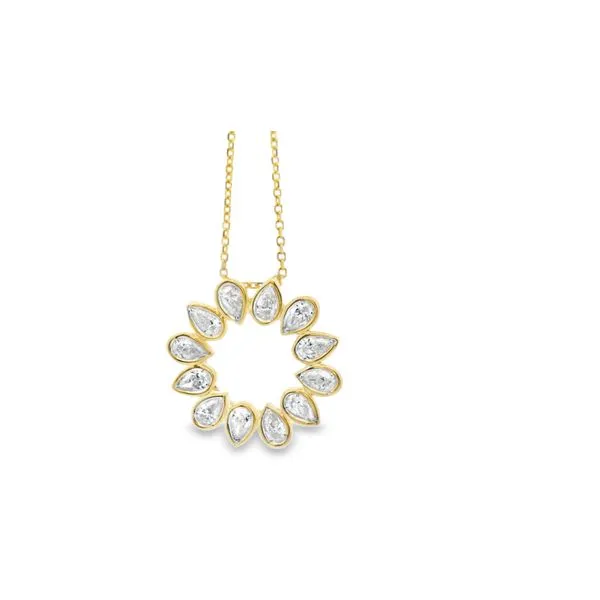 14 Karat Yellow Gold Diamond Pear Shape Circle Pendant