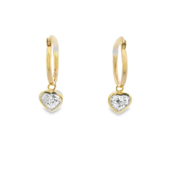 14 Karat Yellow Gold Diamond Heart Bezel Drop Earring