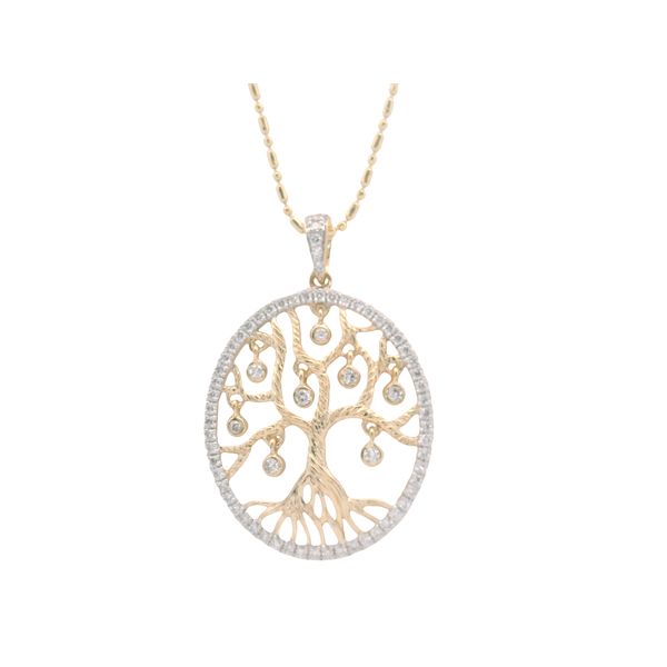 14 Karat Yellow Gold Diamond Tree Pendant JMR Jewelers Cooper City, FL