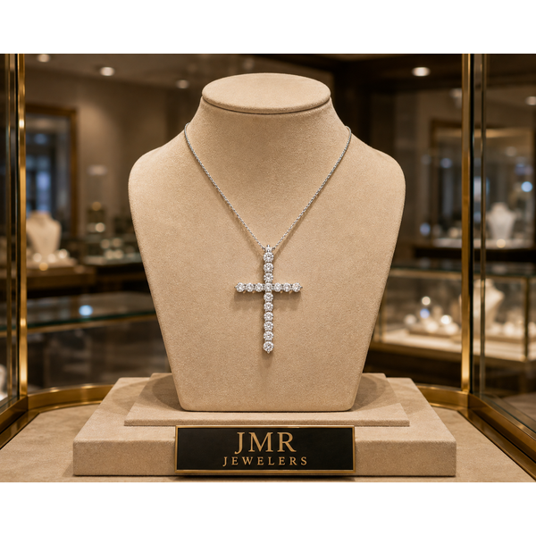 14 Karat White Gold Diamond Cross Slider Pendant Image 3 JMR Jewelers Cooper City, FL