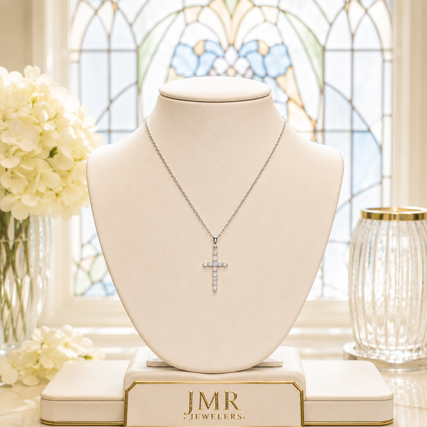 14K White Lab Created Diamond Cross Pendant Image 3 JMR Jewelers Cooper City, FL