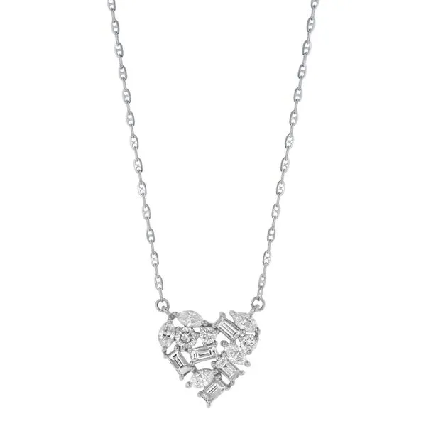 14K White Gold Diamond Baguette and Marquis Heart Necklace Image 2 JMR Jewelers Cooper City, FL