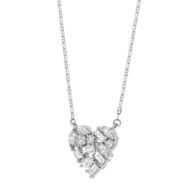 14K White Gold Diamond Baguette and Marquis Heart Necklace similar item image