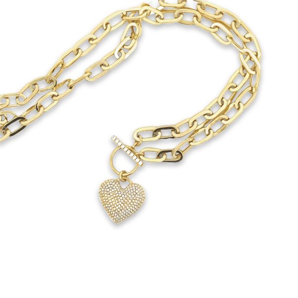 14Kt Yellow Gold Diamond Paper Clip Link Heart Necklace JMR Jewelers Cooper City, FL