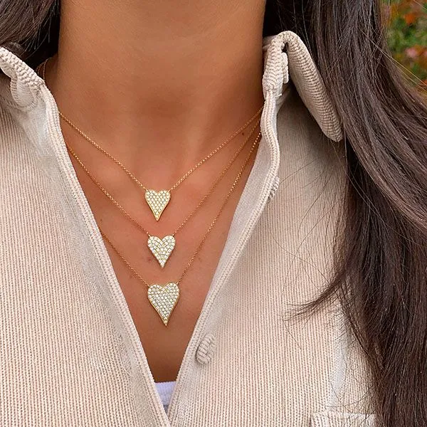 14K Yellow Gold Pave Heart Necklace Image 3 JMR Jewelers Cooper City, FL