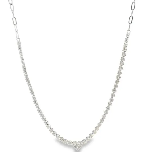 14Kt White Diamond Heart Crown Setting Paper Clip Link Ne...