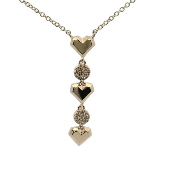 14Kt Yellow Diamond Pave Circle Heart Geo Cut Lariat Neck...