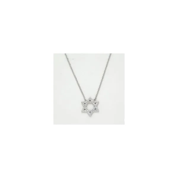 14Kt White Diamond Star of David Necklace