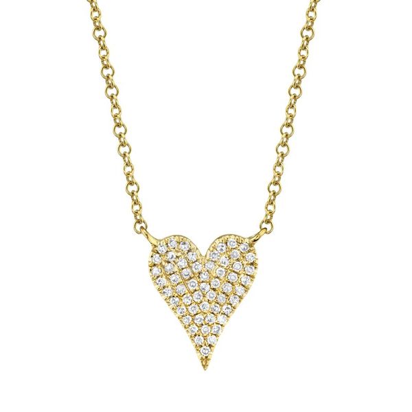 14 Karat Yellow Gold Diamond Pave Heart Necklace JMR Jewelers Cooper City, FL