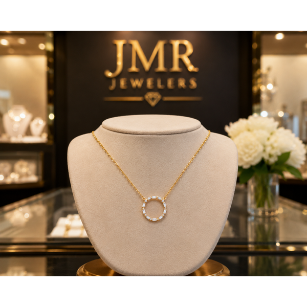14 Karat Yellow Gold Baguette Open Circle Necklace Image 2 JMR Jewelers Cooper City, FL