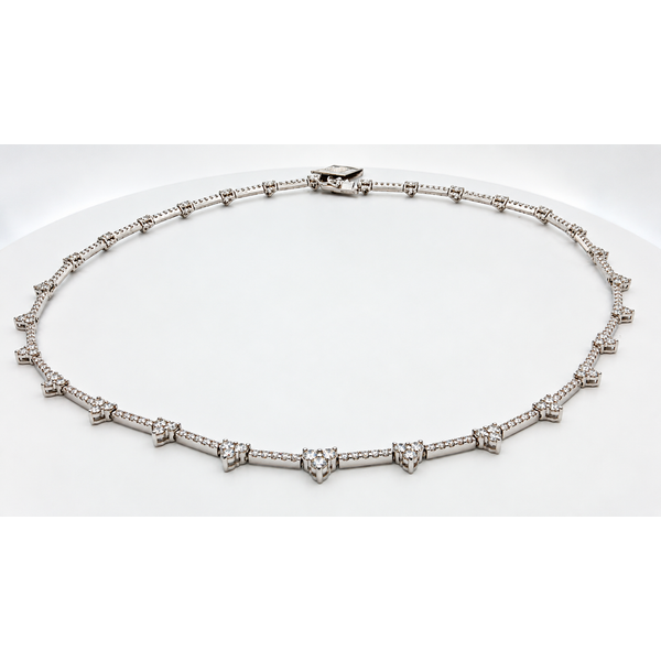14 Karat White Gold Diamond Tennis Necklace with Heart Dangles JMR Jewelers Cooper City, FL