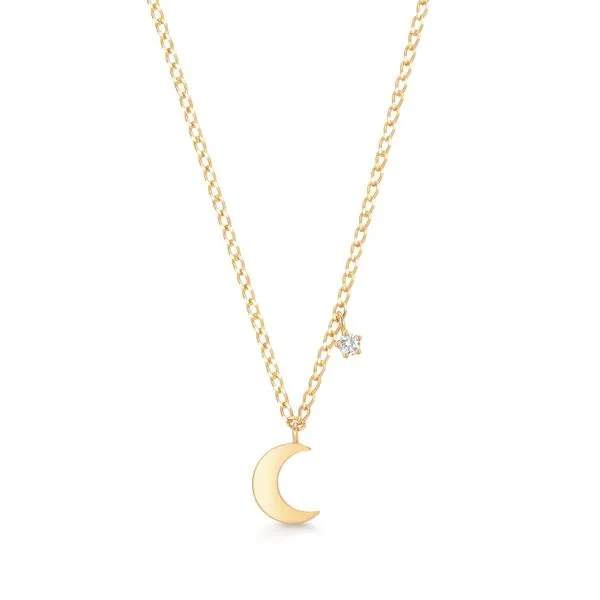 Lab Created Diamond Crescent Moon Necklace in 14K Yellow Gold JMR Jewelers Cooper City, FL