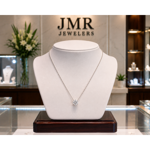 14K White Lab Created Diamond Solitaire Necklace Image 3 JMR Jewelers Cooper City, FL