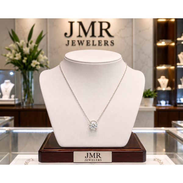 14K White Lab Created Diamond Solitaire Necklace Image 3 JMR Jewelers Cooper City, FL