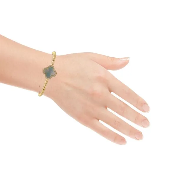 18Kt Diamond Stretch MOP Clover Bangle Bracelet