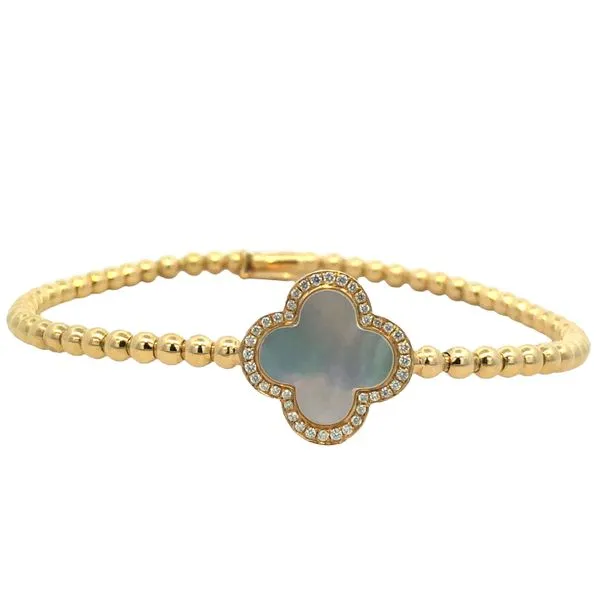 18Kt Diamond Stretch MOP Clover Bangle Bracelet