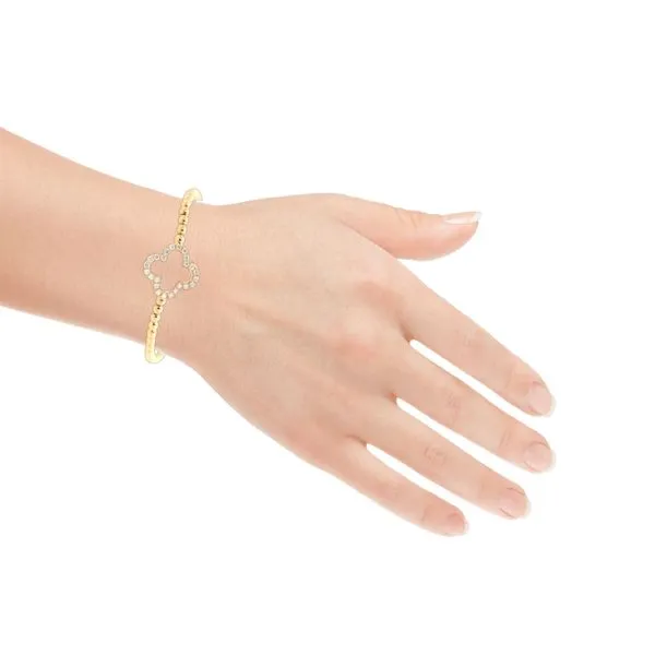 18Kt Yellow Gold Diamond Stretch Open Clover Bangle Image 2 JMR Jewelers Cooper City, FL