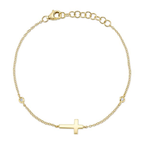 14Kt Yellow Gold Diamond Bezel Cross Bracelet JMR Jewelers Cooper City, FL