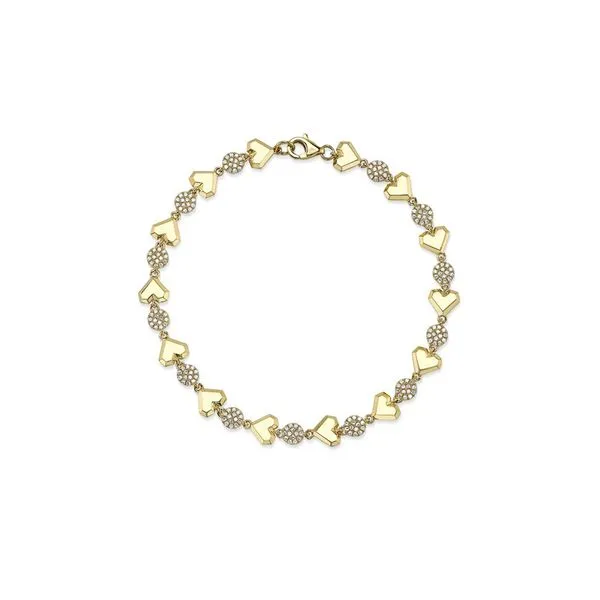 14K Yellow Gold Diamond Pave Circle Heart Geo Cut Bracelet similar item image