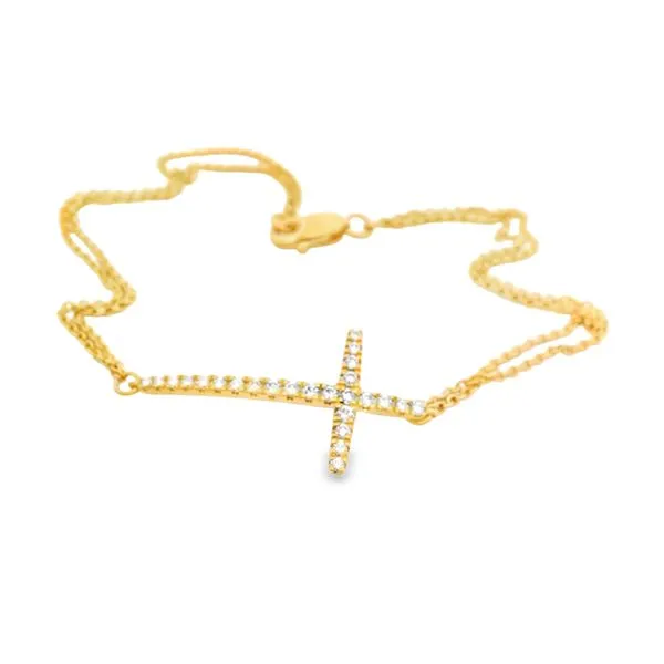 14 Karat Yellow Gold Diamond Cross Bracelet JMR Jewelers Cooper City, FL