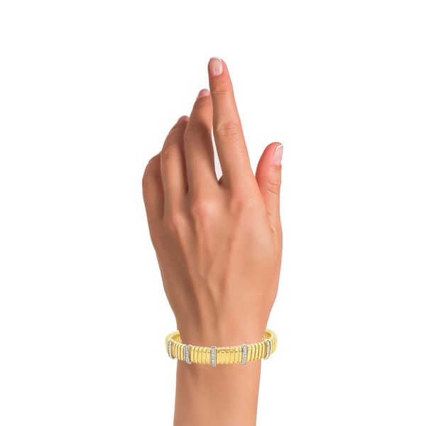 14 Karat Two-Tone Diamond Omega Bangle Stretchable Bracelet Image 4 JMR Jewelers Cooper City, FL
