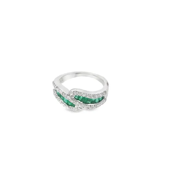 14K White Gold Emerald and Diamond Fashion Ring