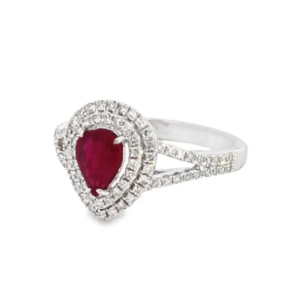 14K White Gold Diamond Ruby Heart Ring