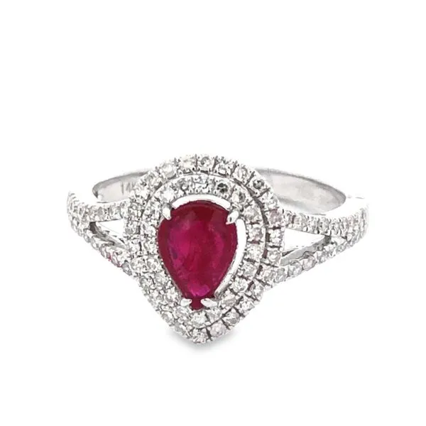 14K White Gold Diamond Ruby Heart Ring