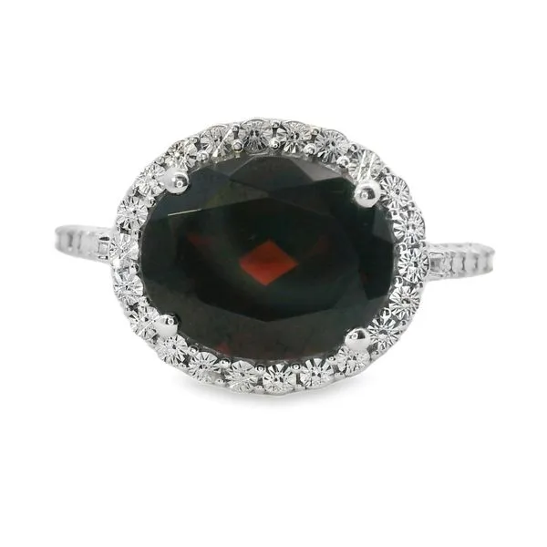 14K White Gold Oval Garnet Halo Fashion Ring