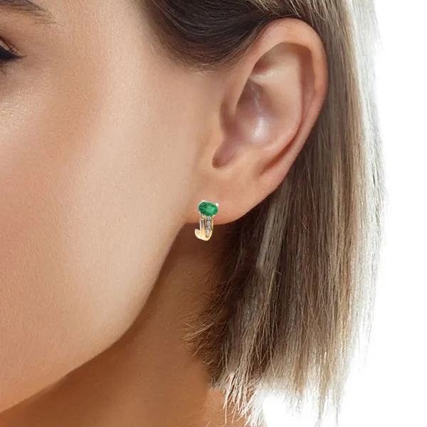 14Kt Yellow Gold Diamond and Emerald Earrings Image 2 JMR Jewelers Cooper City, FL