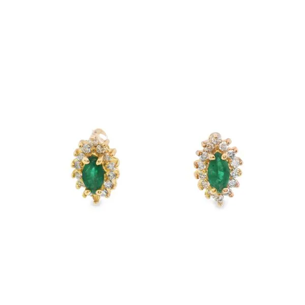 14K Yellow Gold Diamond and Emerald Earrings