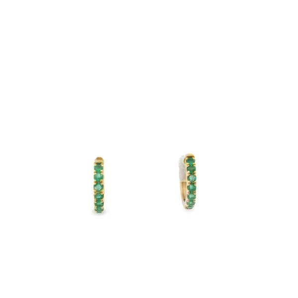 14K Yellow Gold Emerald Huggie Earrings