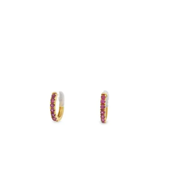 14K Yellow Gold Ruby Huggie Earrings