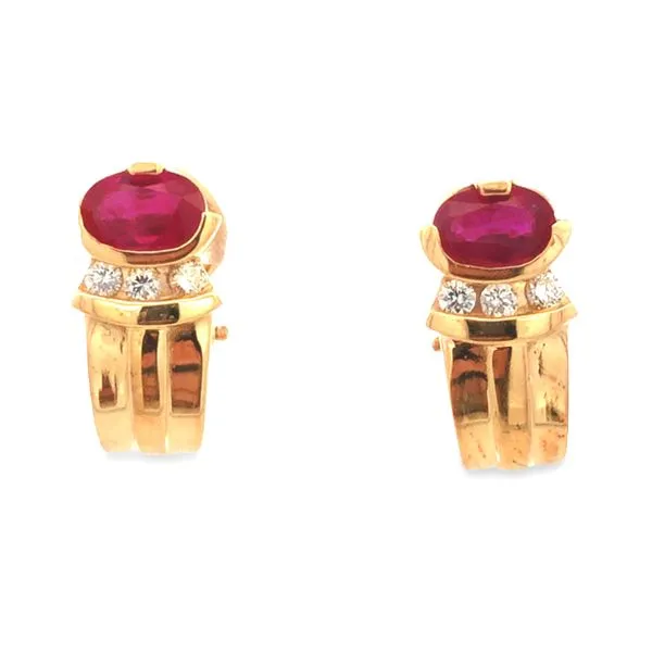 14K Yellow Gold Diamond and Ruby Earrings