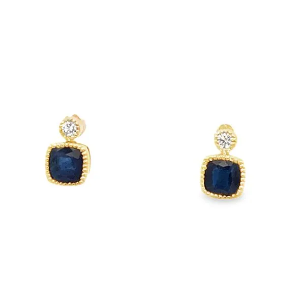 14Kt Yellow Cushion Sapphire Diamond Stud Earrings