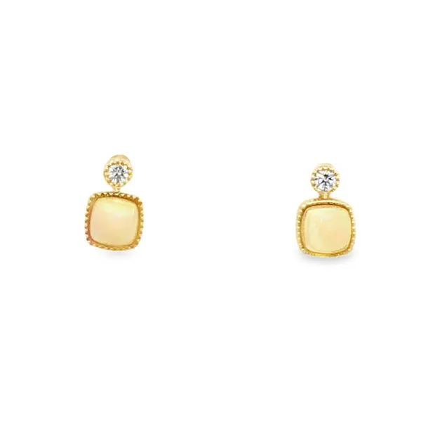 14Kt Yellow Cushion Opal Diamond Stud Earrings