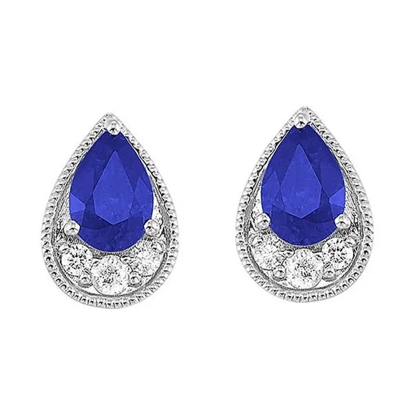 14Kt White Diamond and Blue Sapphire Earrings