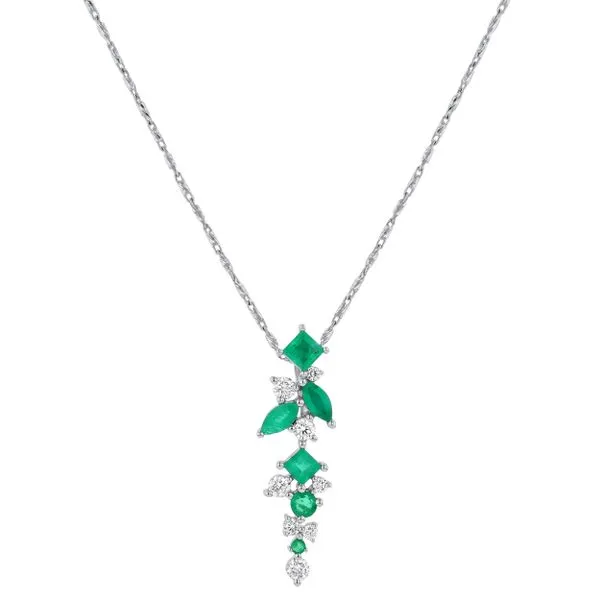 14K White Gold Diamond and Emerald Pendant with 18 ...