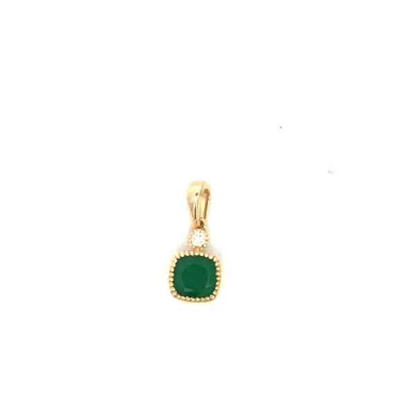 14Kt Yellow Gold Cushion Emerald and Diamond Pendant