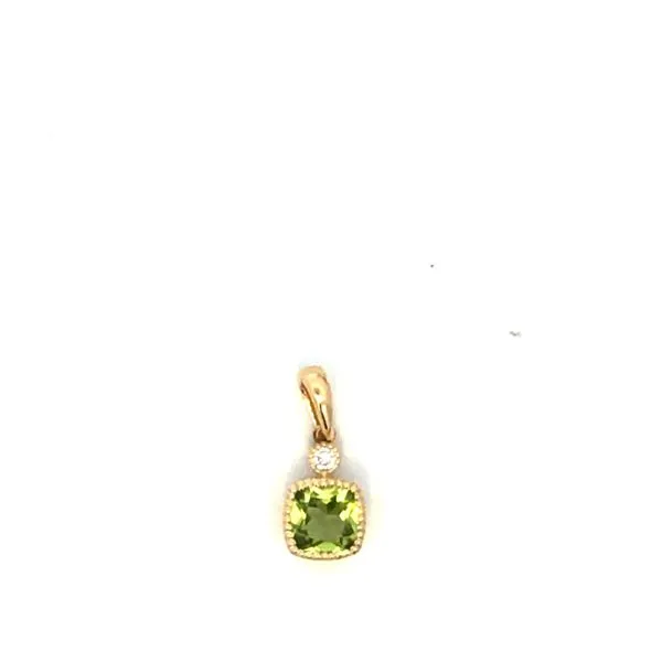 14Kt Yellow Gold Cushion Peridot and Diamond Pendant