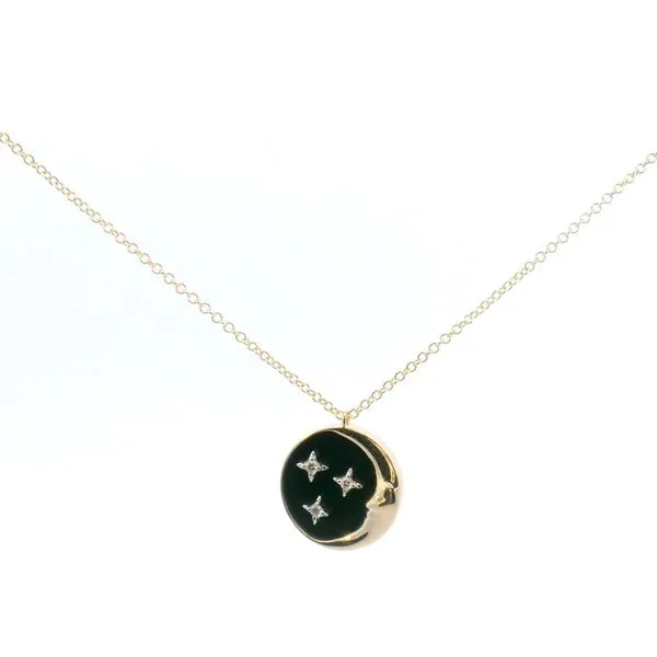 14Kt Yellow Gold Diamond and Black Onyx Crescent Moon and...