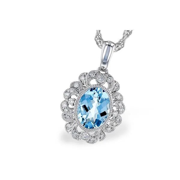 14Kt White Gold Aquamarine and Diamond Pendant JMR Jewelers Cooper City, FL