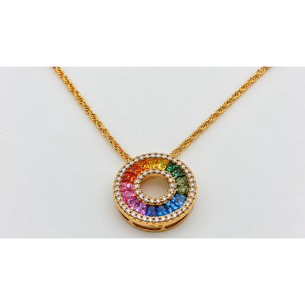 14 Karat Yellow Multi-Color Sapphire Pendant JMR Jewelers Cooper City, FL