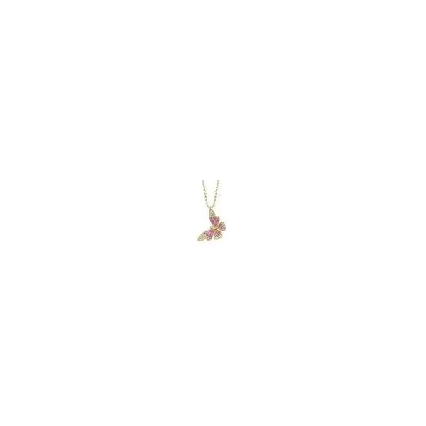14K Yellow Gold Diamond and Pink Sapphire Butterfly Necklace