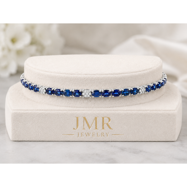 14 Karat White Gold Sapphire and Diamond Tennis Bracelet Image 3 JMR Jewelers Cooper City, FL