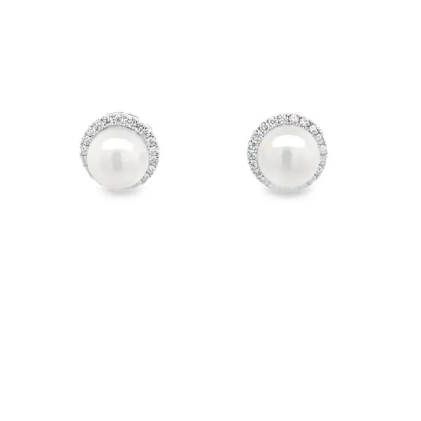 14K White Gold Fresh Water Pearl & Diamond Halo Earrings