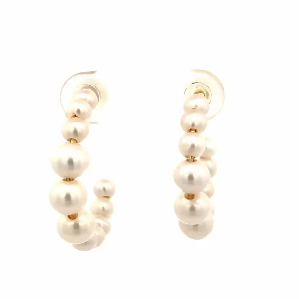 14K Yellow Gold Freshwater Graduated Open Hoop Earrings