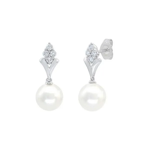 14Kt White Gold Diamond and Pearl Drop Earrings