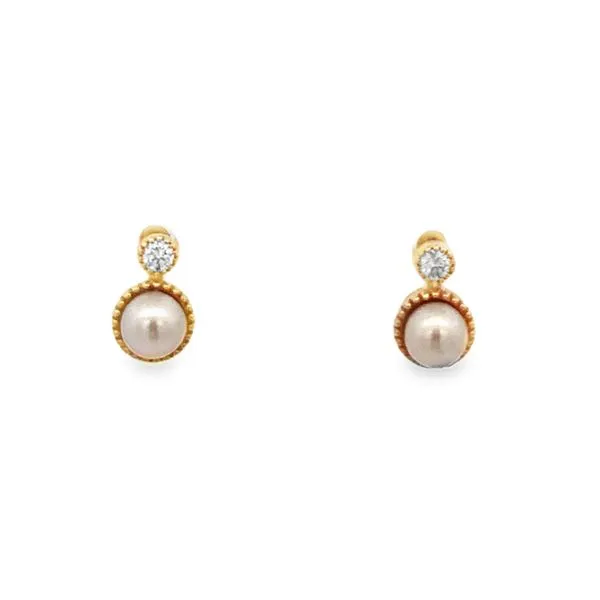 14Kt Yellow Gold Freshwater Pearl and Diamond Stud Earrings