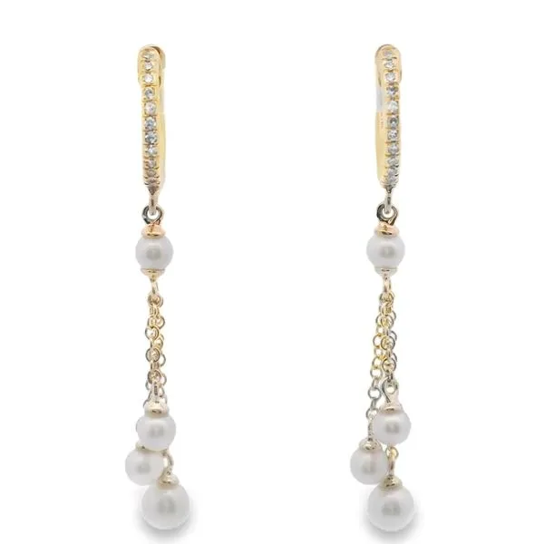 14Kt Yellow Diamond & Cultured Pearl Earrings